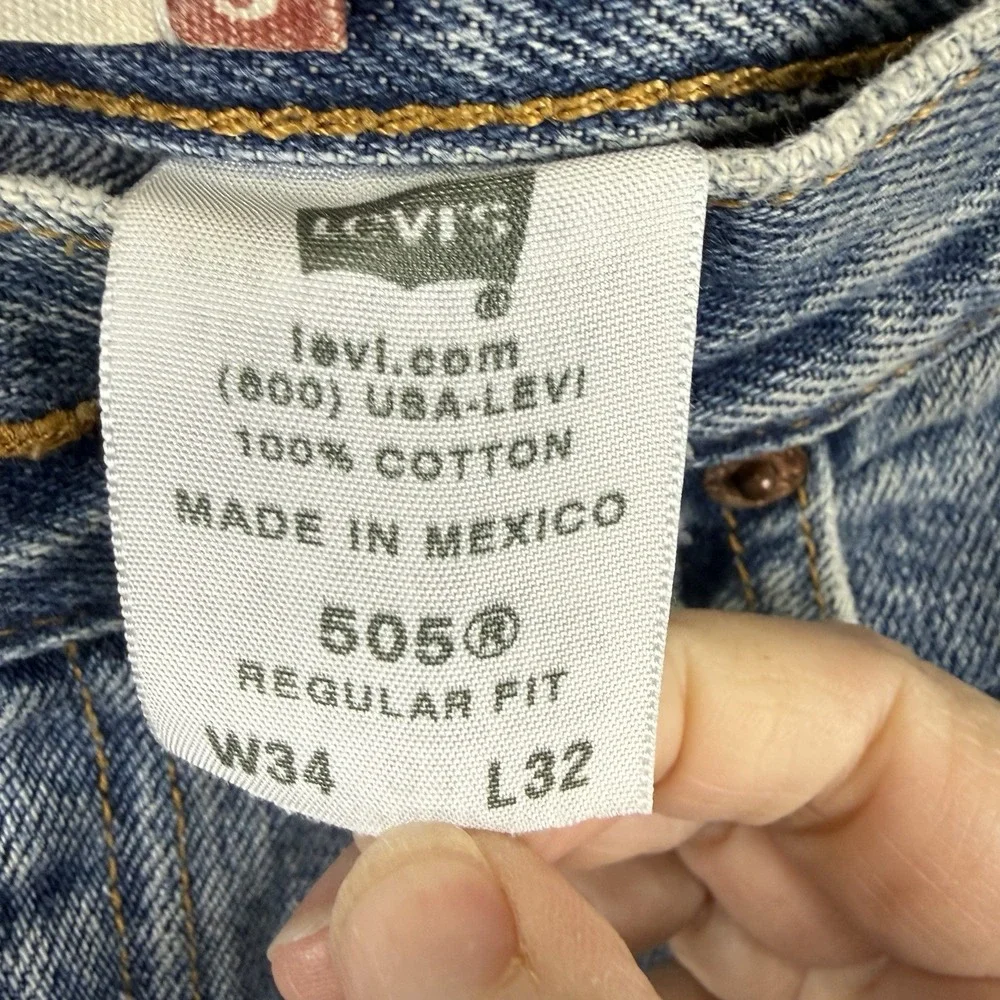 Levi's 505 Mens Jeans 34x32 Regular Fit Medium Wash Denim Blue VTG‎